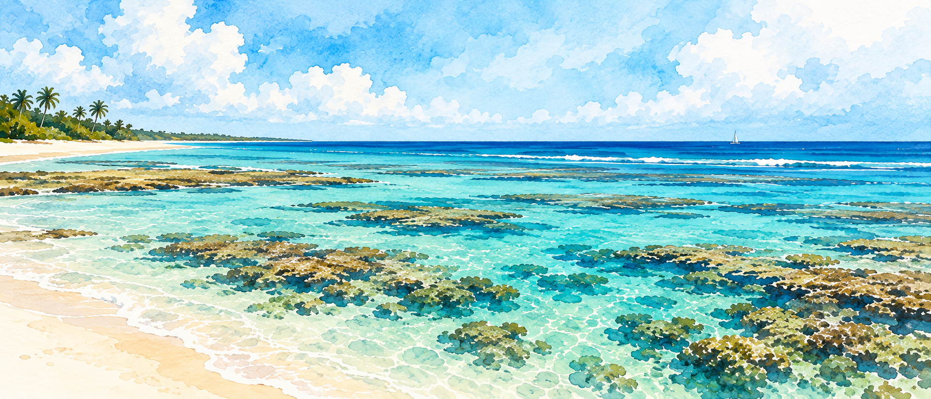 Paisagem em aquarela da Costa dos Corais