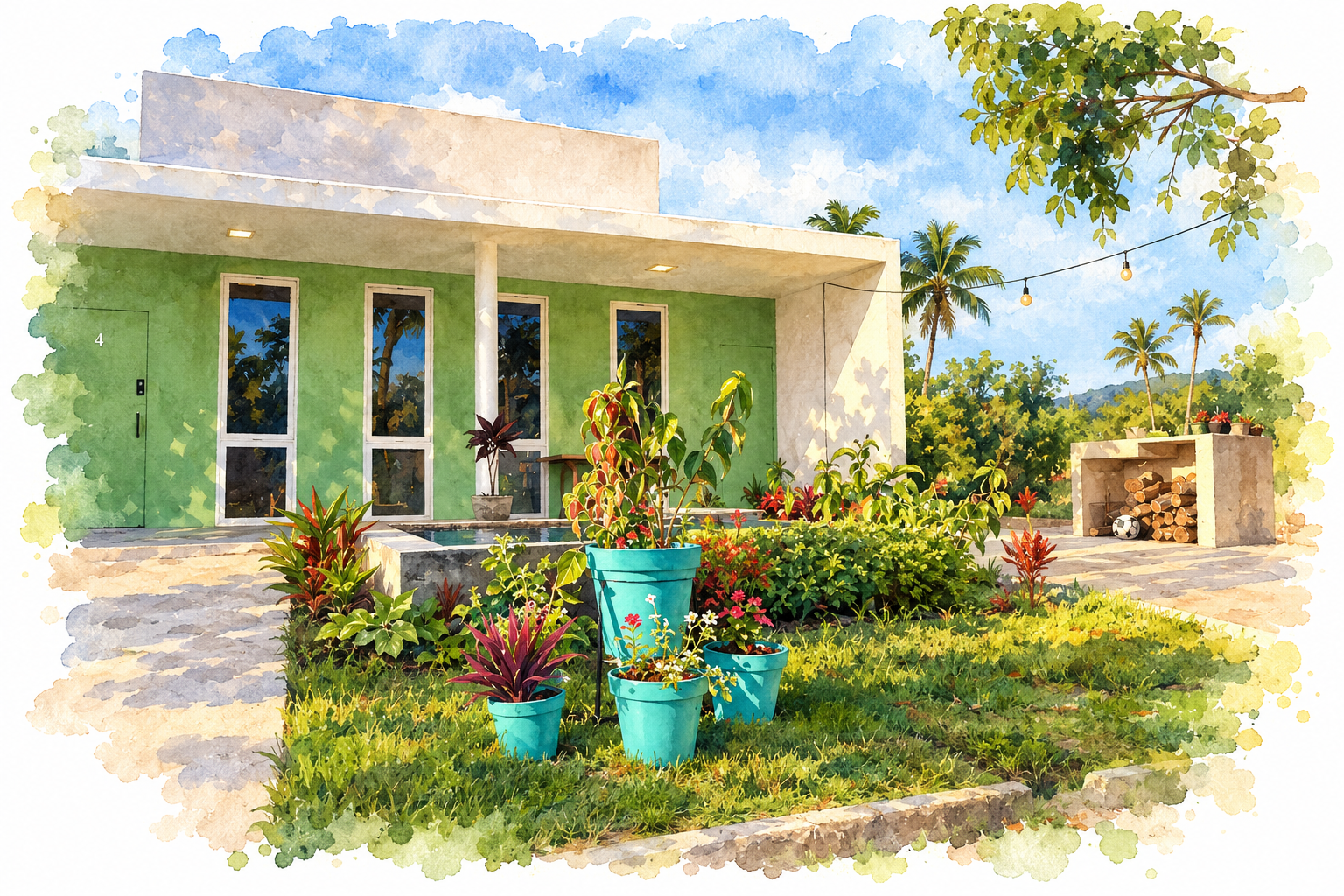 Ilustração em aquarela de VIVA! 3 — Casa com piscina entre Maragogi e Carneiros