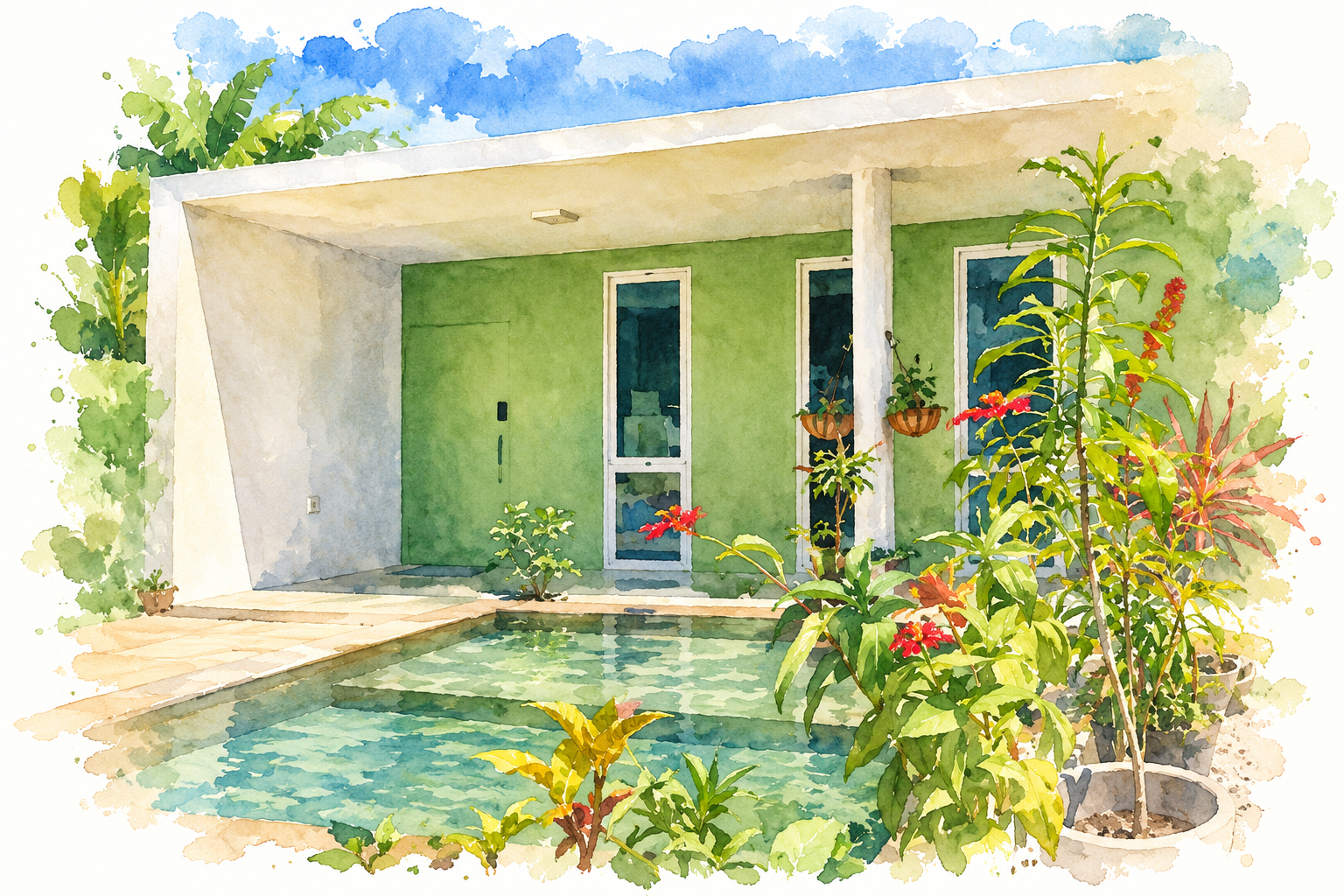 Ilustração em aquarela de CASA VERDE — Refúgio de tranquilidade na Costa dos Corais